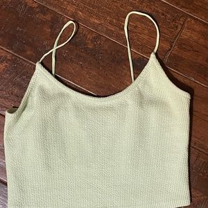 Me To We Green Spaghetti Straps Cropped Essential Cotton Blend Tank Too SZ S